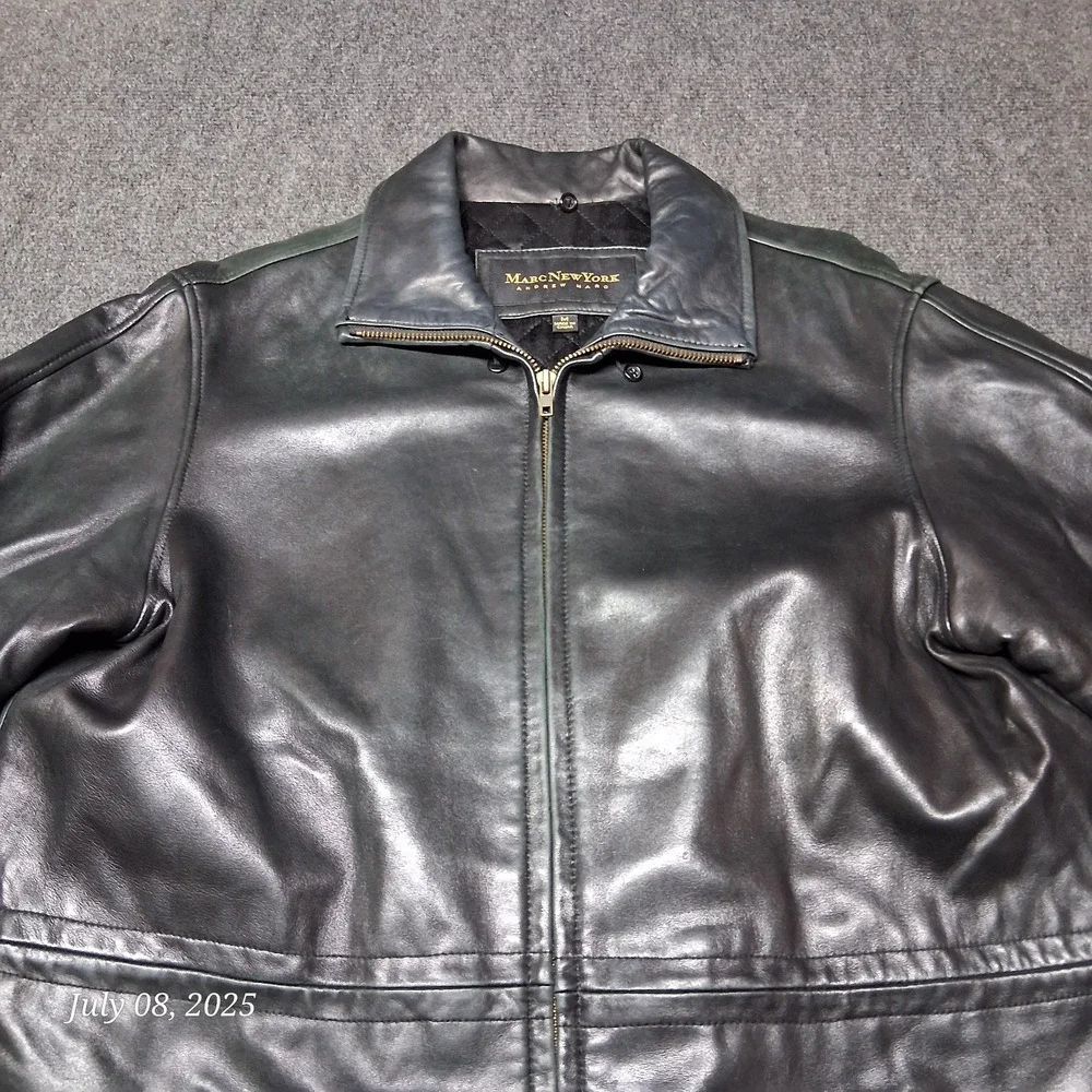 Marc New York Andrew Marc Leather‎ Jacket Men Size Medium Black Quilt Lined